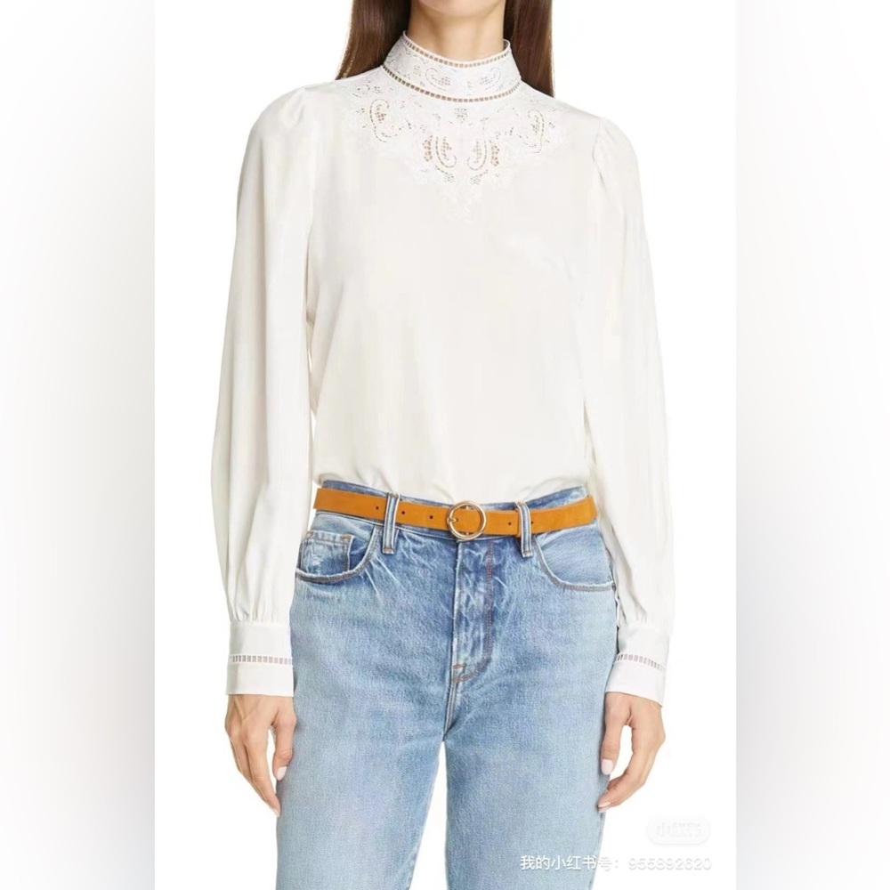NWT Frame Ada Silk Blouse long sleeve in white